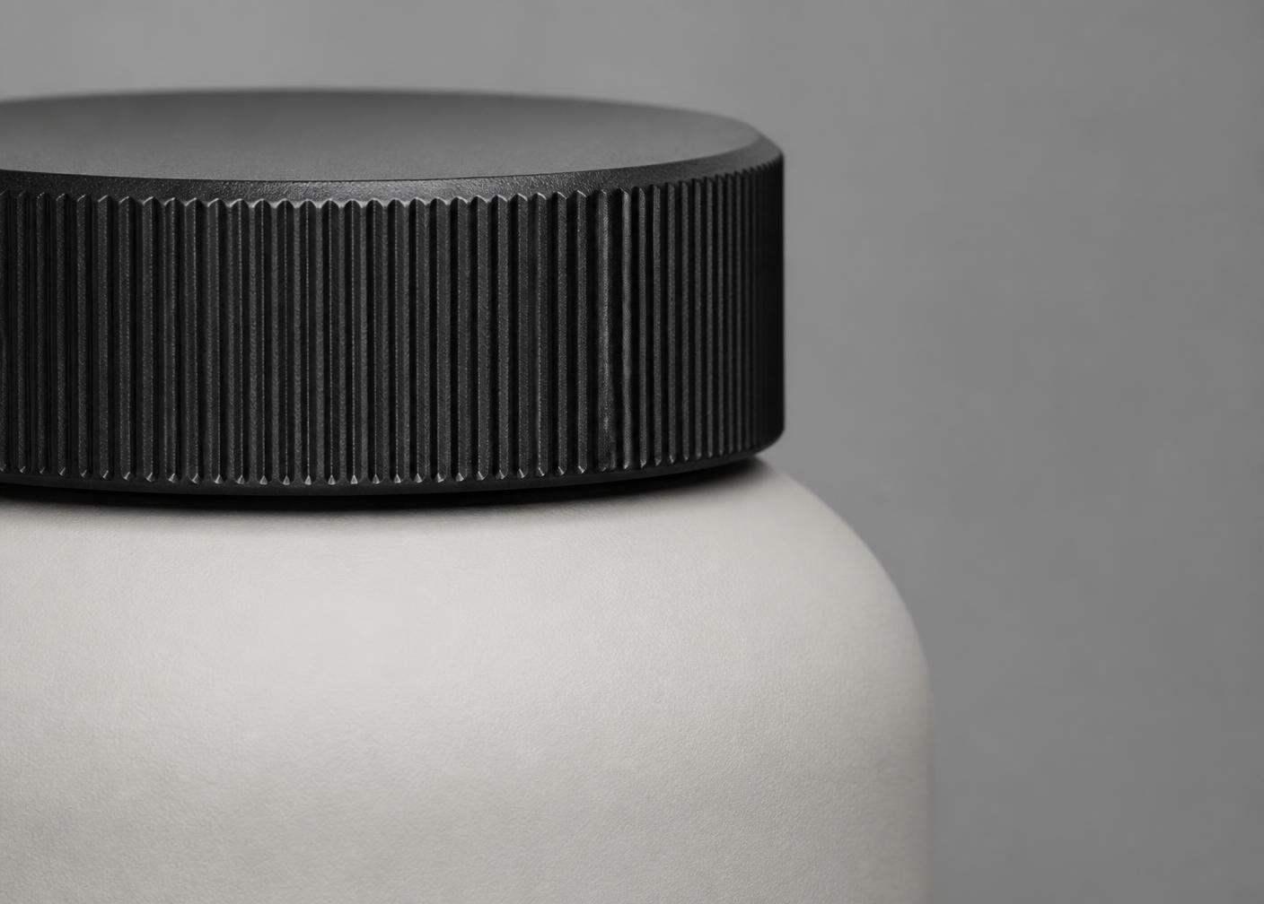 Macro detail of the black aluminium cap